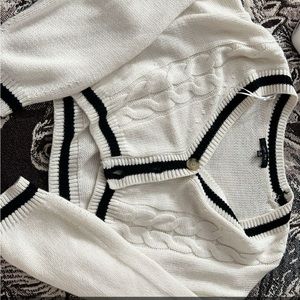 Women's White and Black Cable Knit Sweater